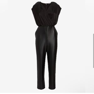 Black, faux leather pant jumpsuit